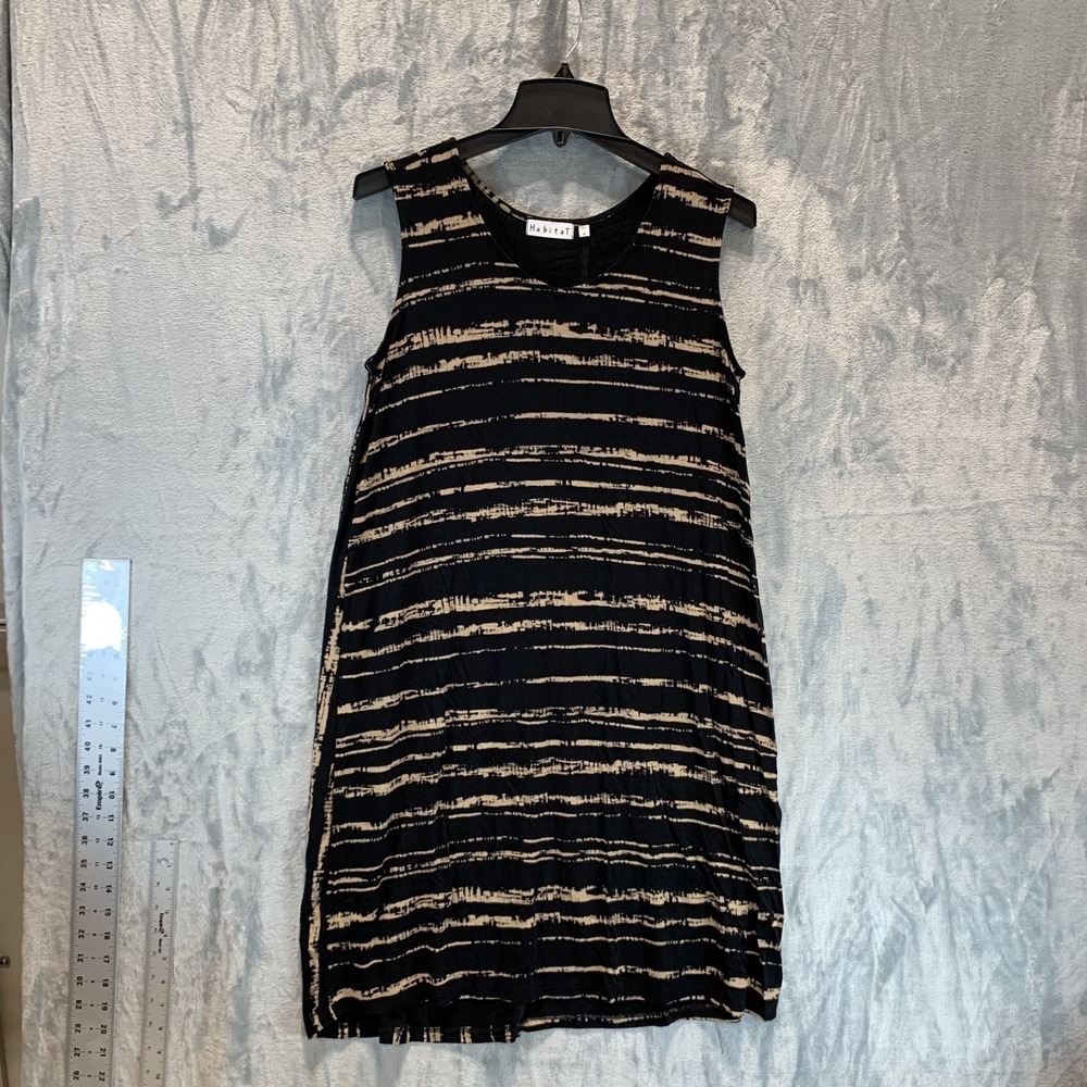 Habitat Women's Dress M Black Tan Sleeveless Shift Abstract Artsy Lagenlook